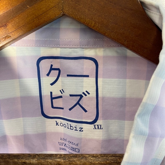 Japanese Koolbiz Button down shirt purple short sleeve XXL plaid - Picture 3 of 8